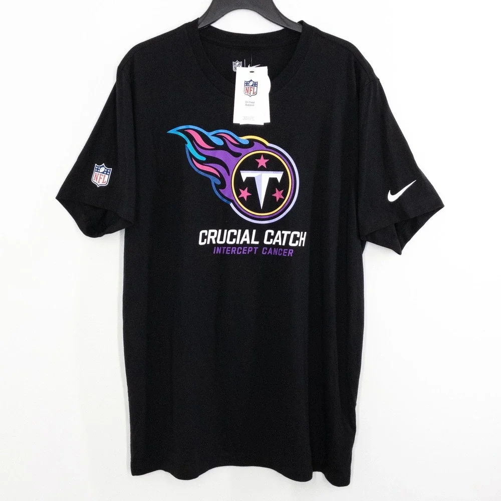 Nike‎ Tennessee Titans Crucial Catch T-Shirt Men's XL Black NFL Intercept Cancer